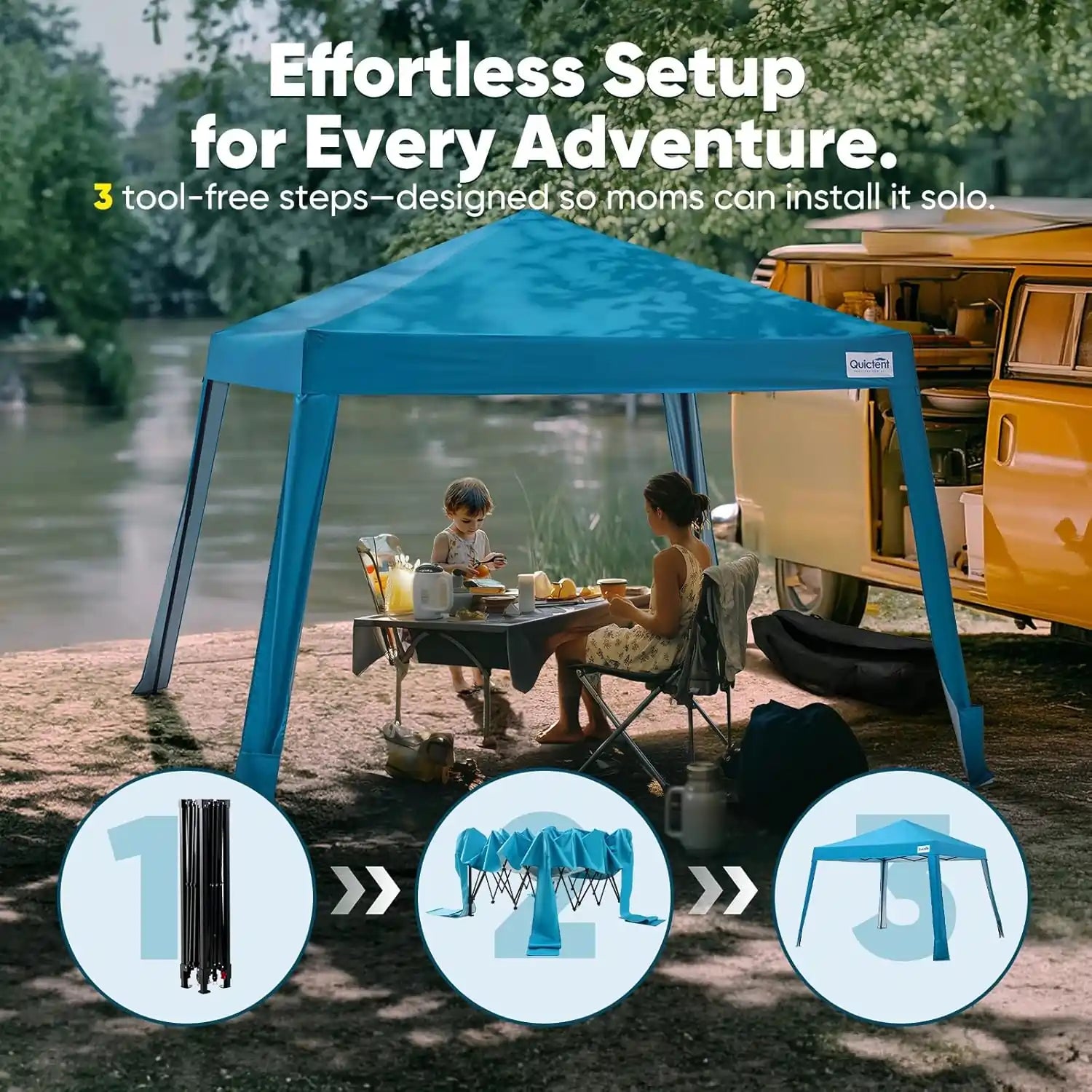 Blue pop-up canopy tent set up outdoors#color_Blue