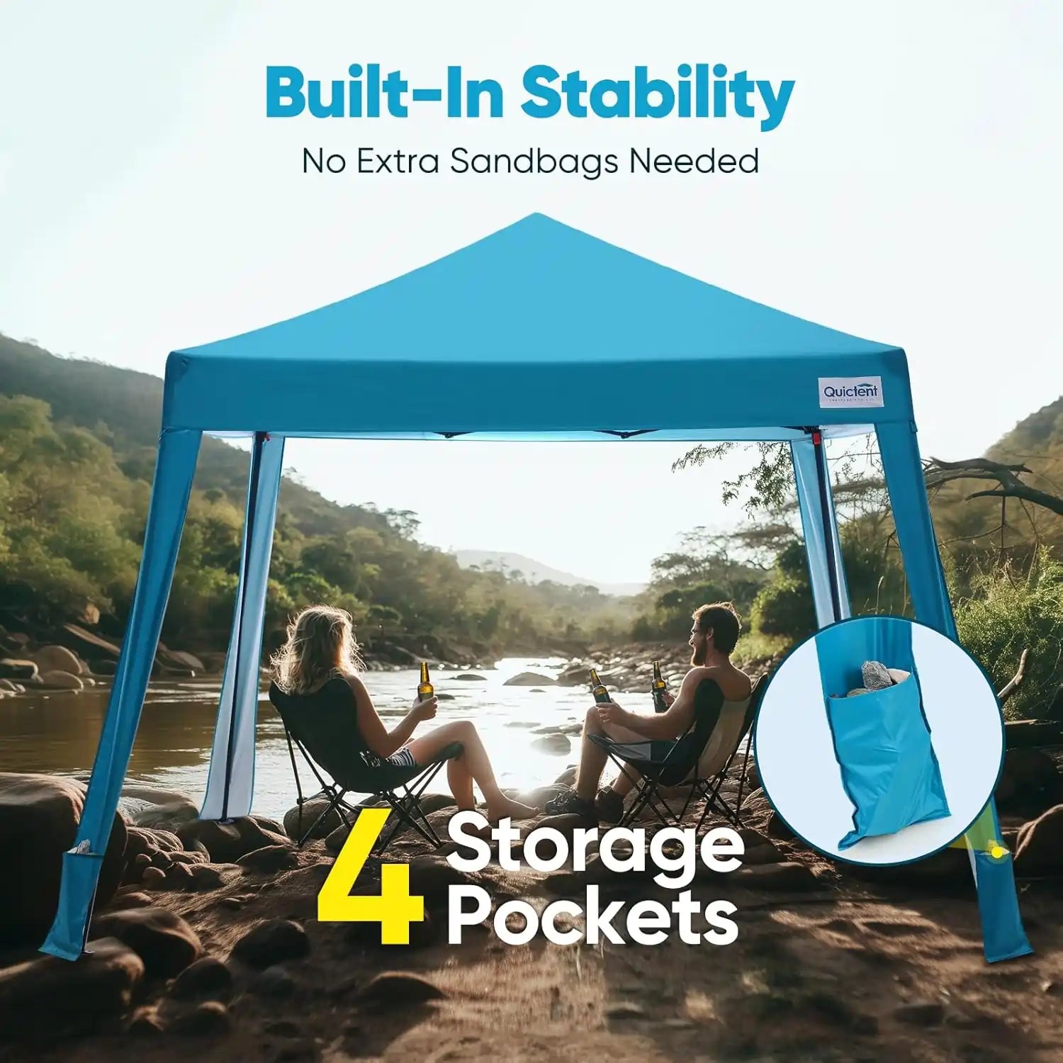 Blue pop-up tent with storage pockets#color_Blue