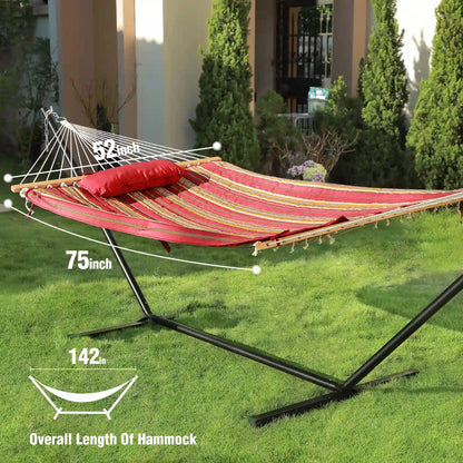 Rope Hammock With Stand Size#color_Red Gold Stripe