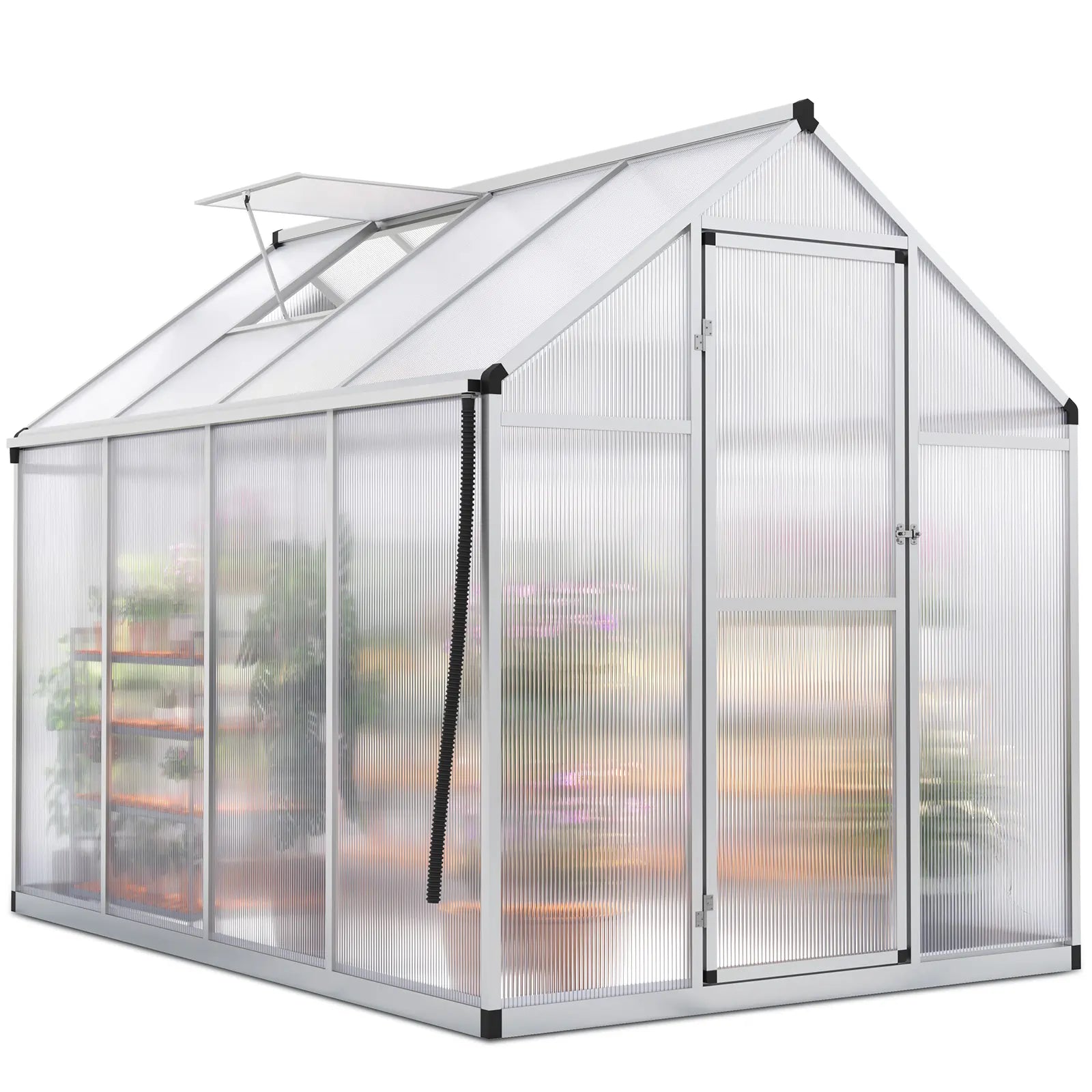 Walk-in Polycarbonate Greenhouse 6X8X6ft Silver#size_6X8X6ft-Silver