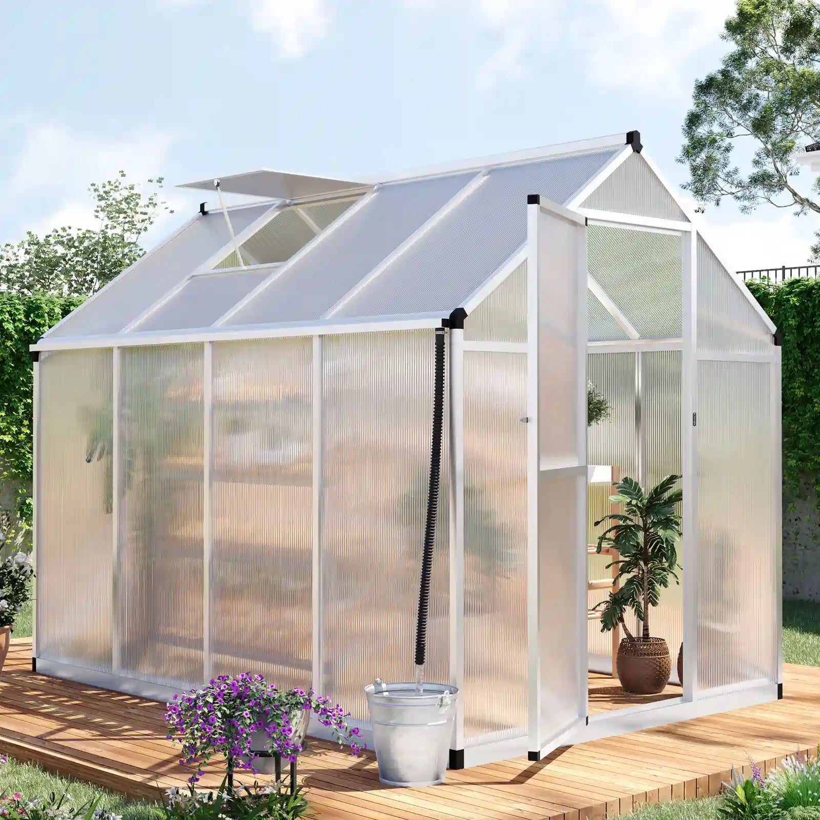 Walk-In Polycarbonate Greenhouse with Roof Vent#size_6X8X6ft-Silver