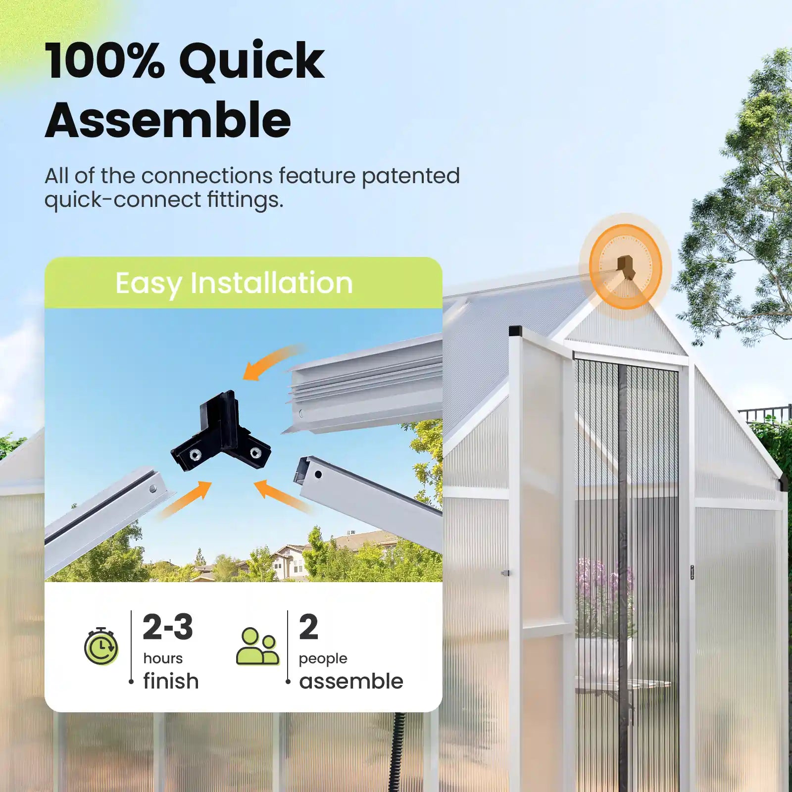KING BIRD Walk-in Polycarbonate Greenhouse with Roof Vent | Zupapa