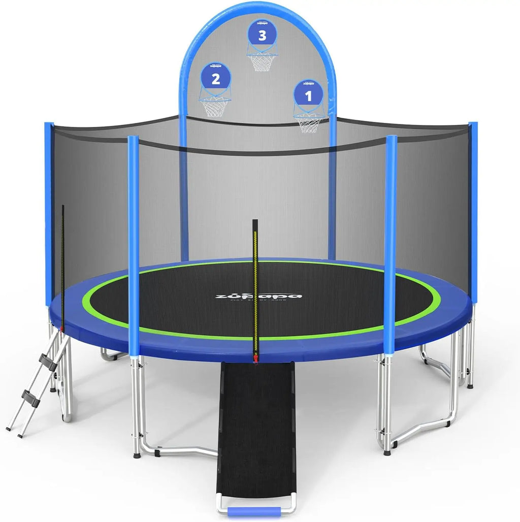 Zupapa 1500LBS Trampolines with Non-Slip Ladder & Basketball Hoop