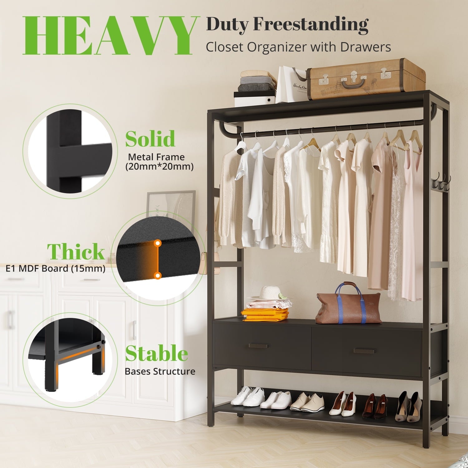 HOKEEPER Closet Organizer with Drawers & Hooks