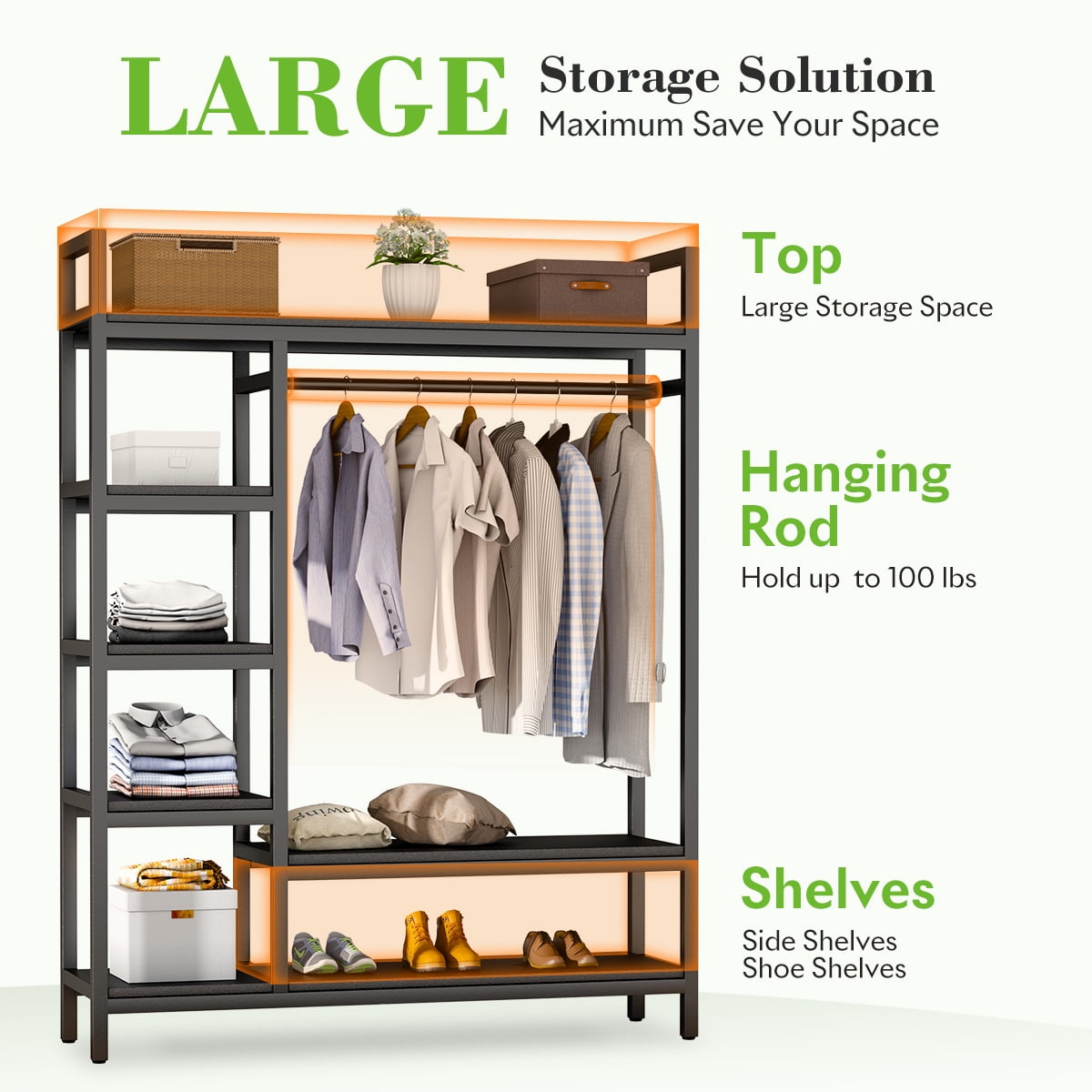 600LBS Heavy Duty Clothing Rack with Shelves