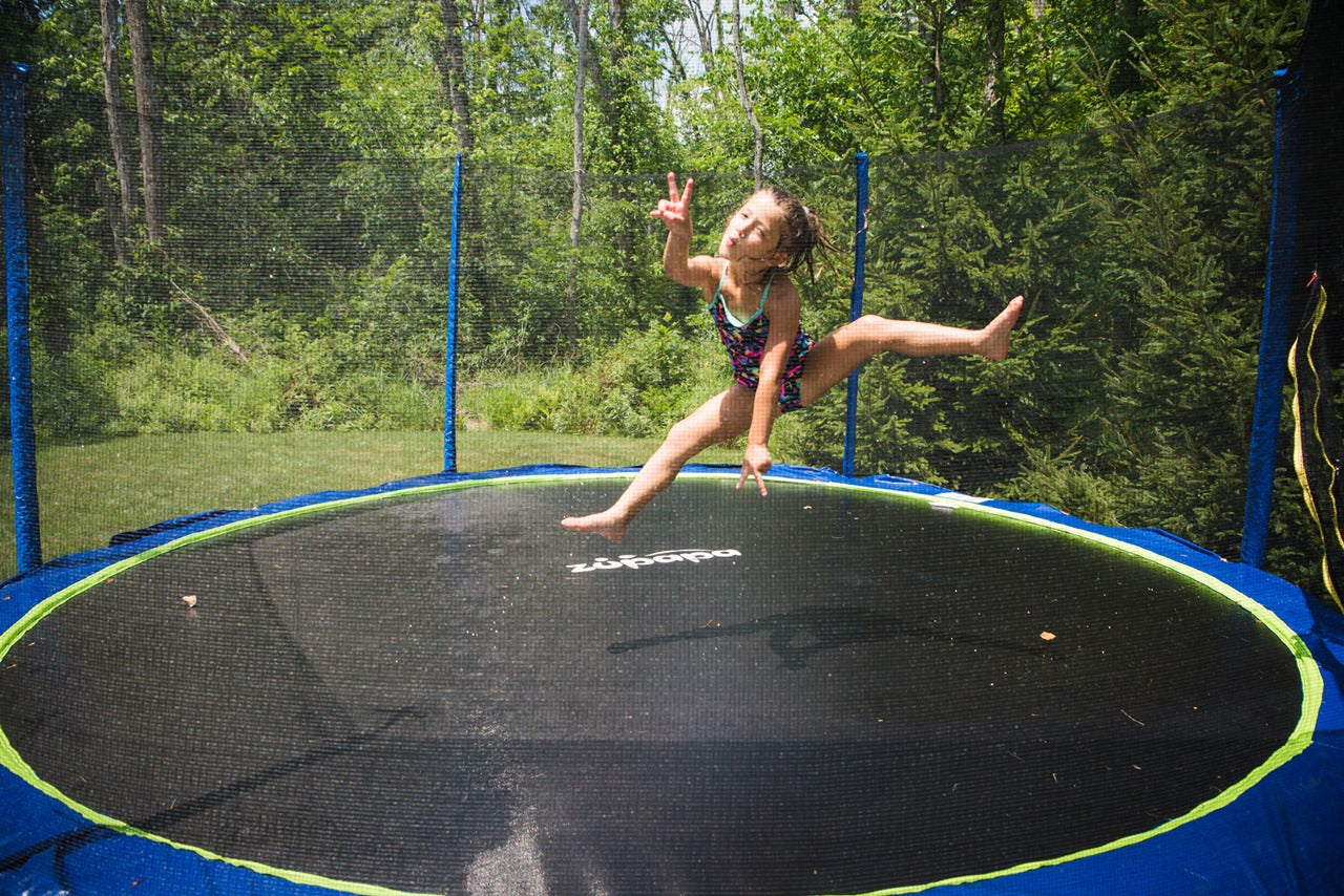 Blue trampoline sale for kids - big outdoor kids trampoline