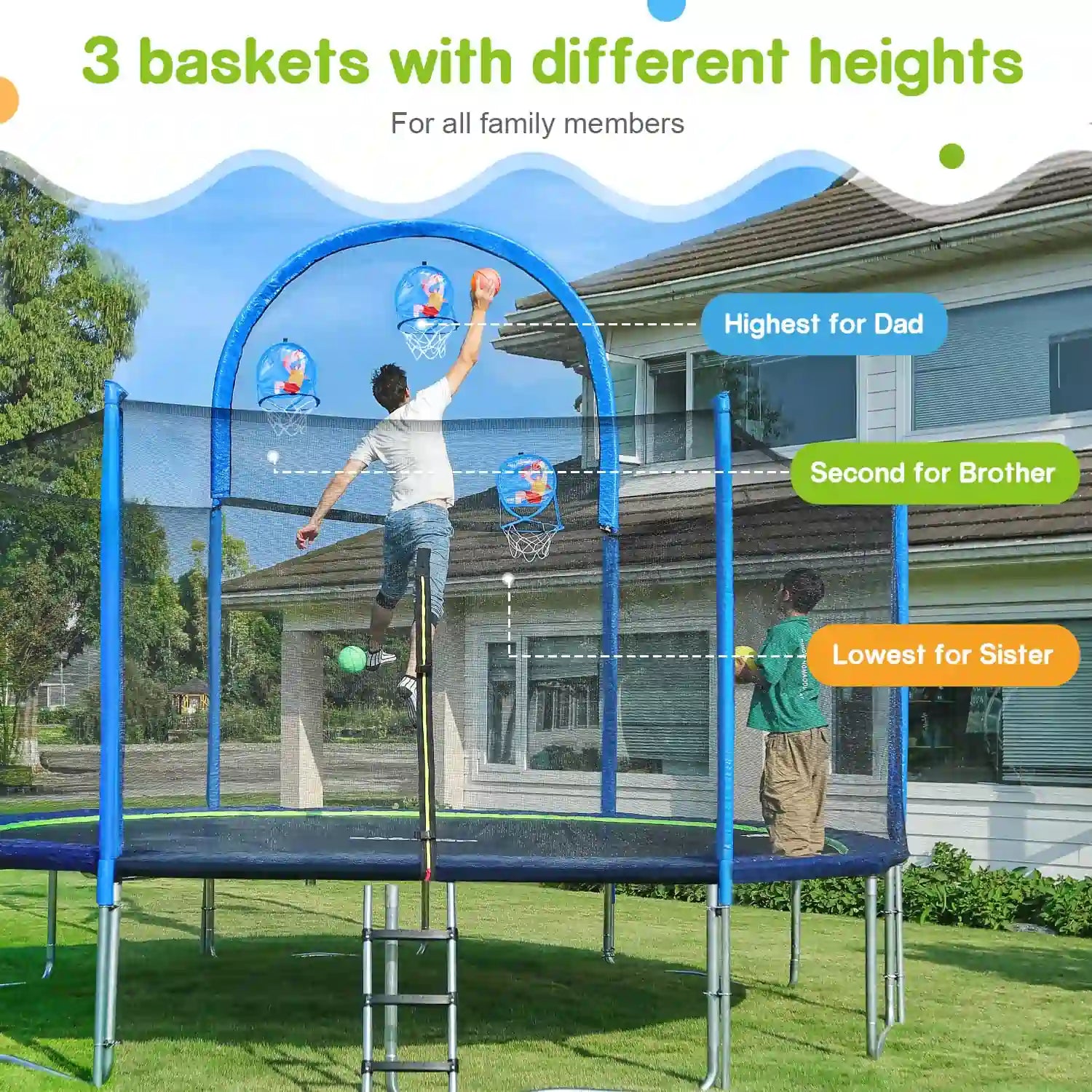 trampoline basket with 3 heights