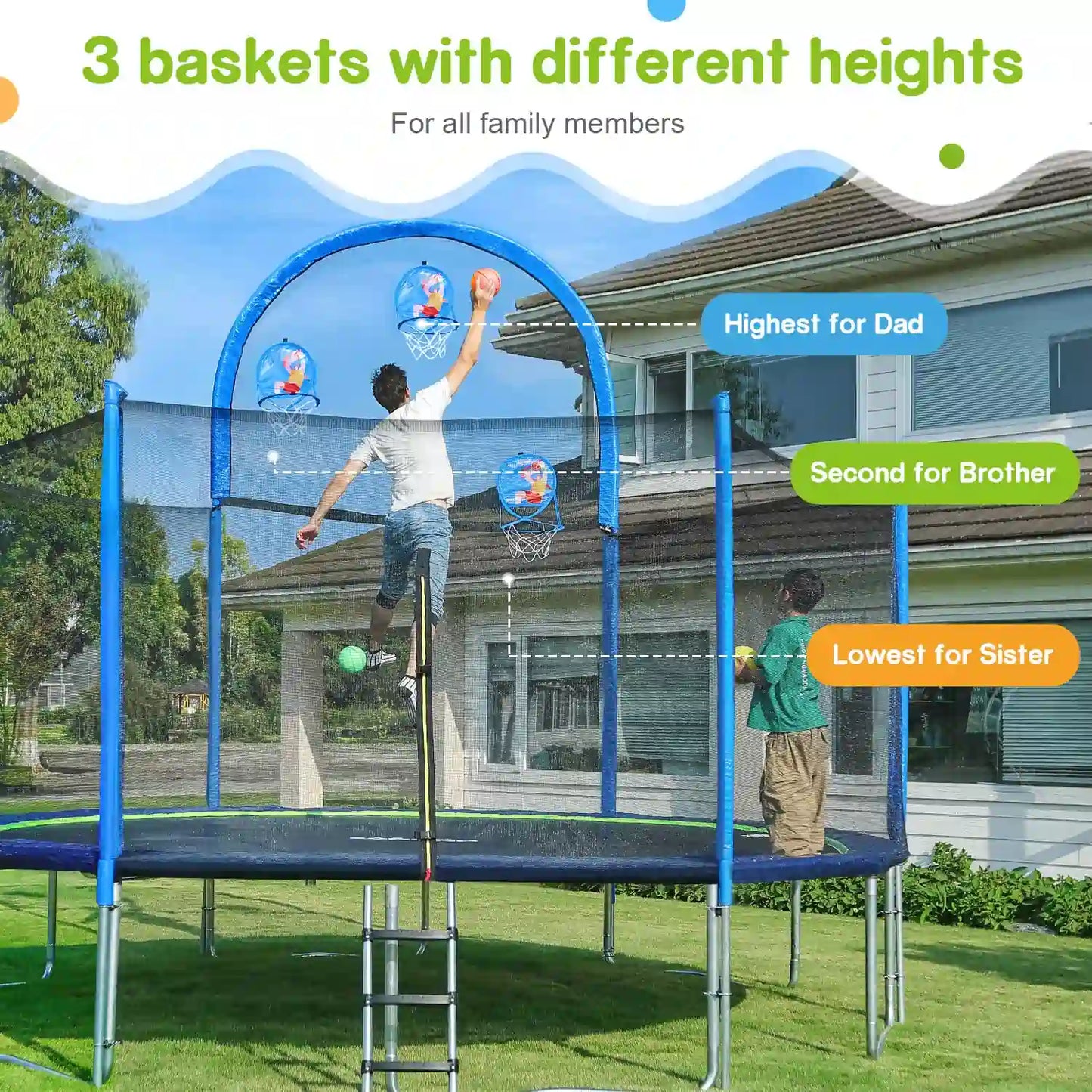 2023 Saffun Outdoor Trampoline with Basketball Hoops