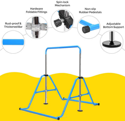 Folding Adjustable Gymnastics Bar - Blue