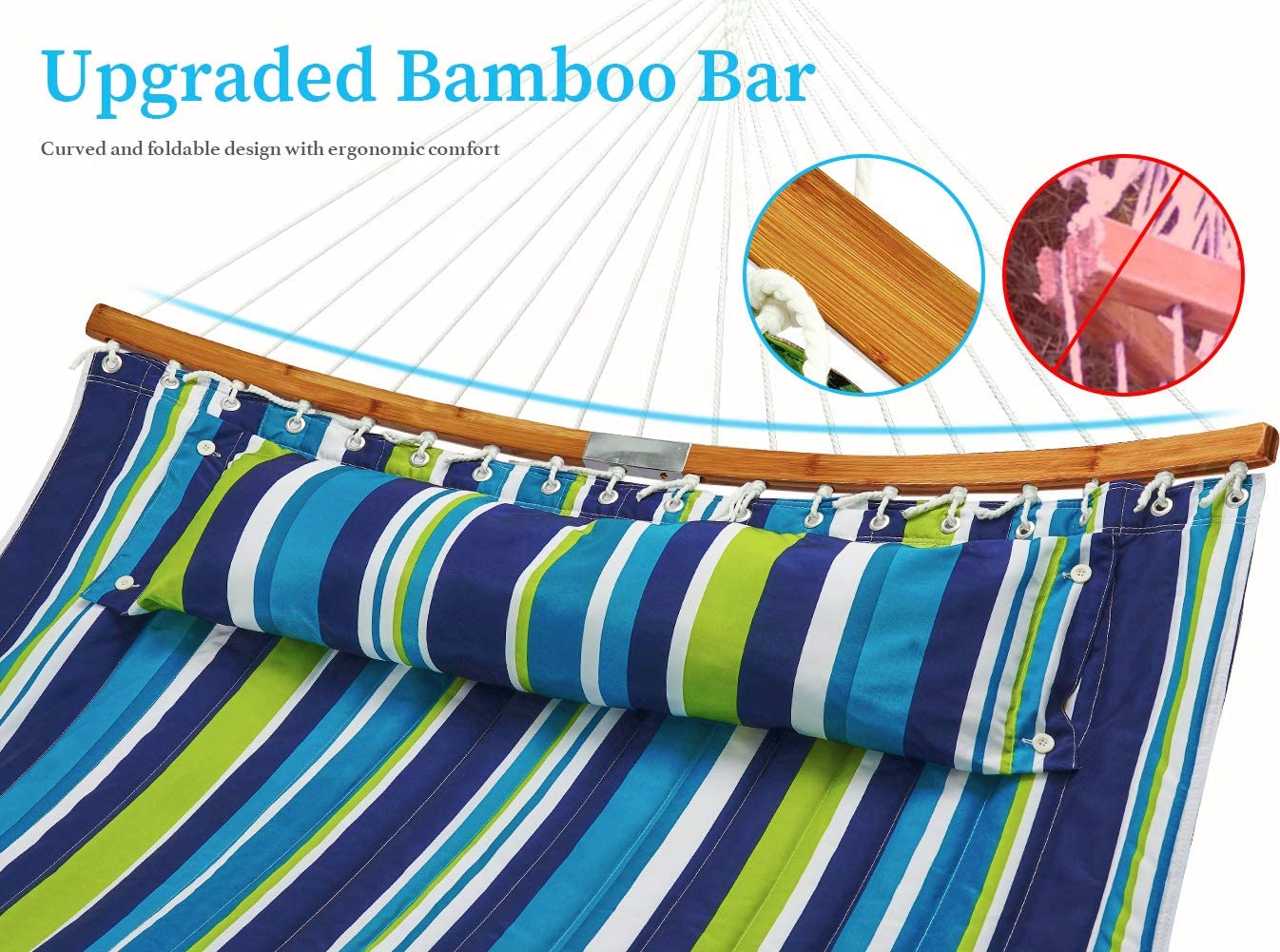 12 FT Curved Bar Hammock with Stand - Upgraded Bamboo Bar