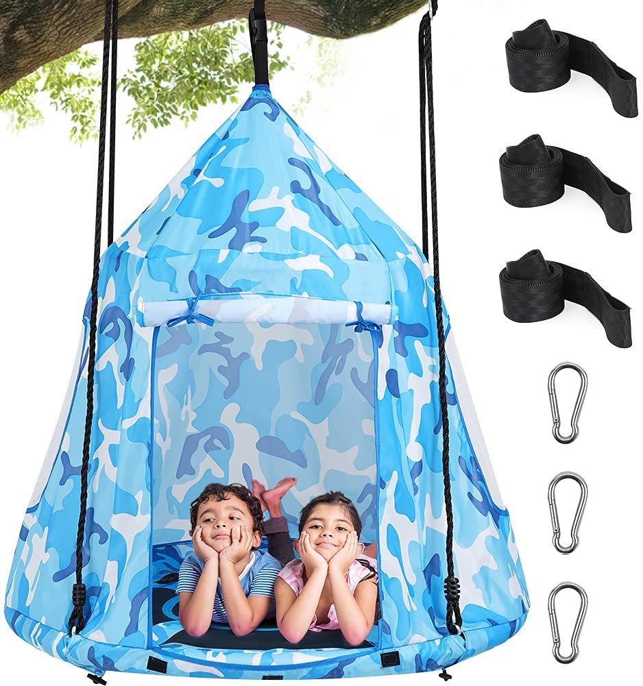 330 LBS Detachable Saucer Tree Swing - Blue Camouflage