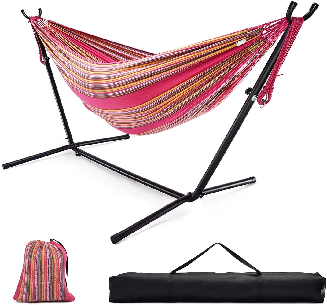 Double Hammock with Stand - Pink Coffee Stripes