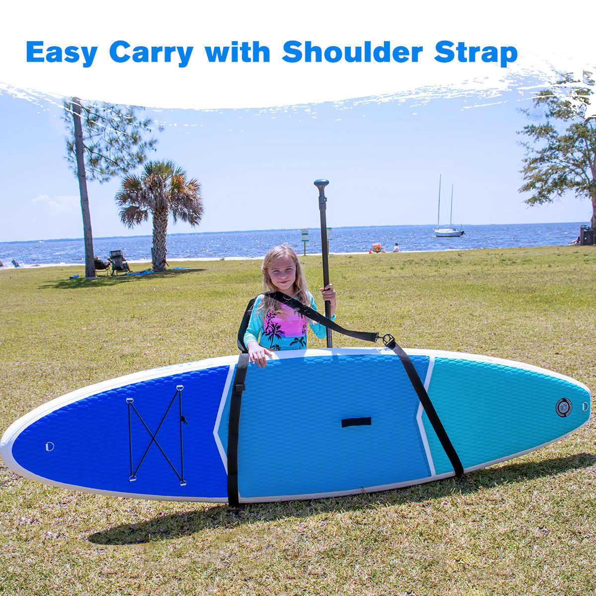 Blue Inflatable SUP Paddle Board -  Easy Carry with Shoulder Strap