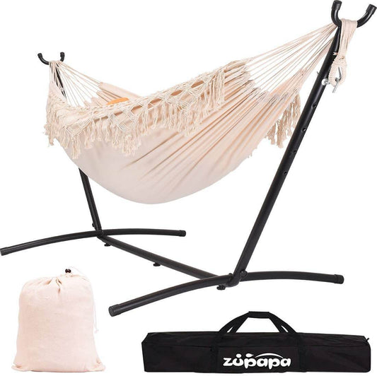 Outdoor Hammock with Stand - Macrame White