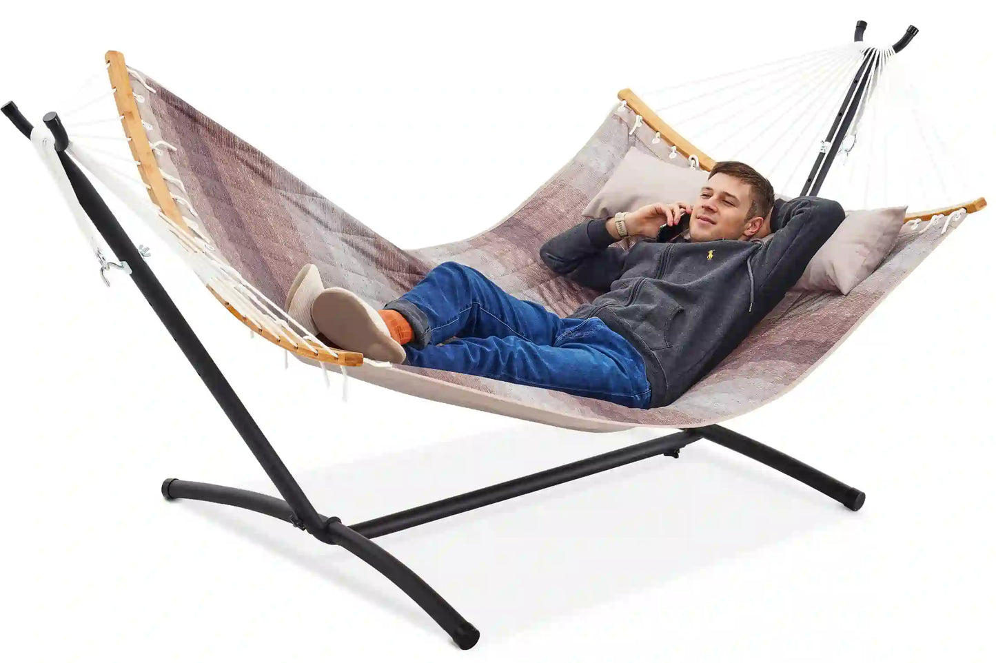 9 FT Space-Saving Hammock with Stand - Coffee Stripes