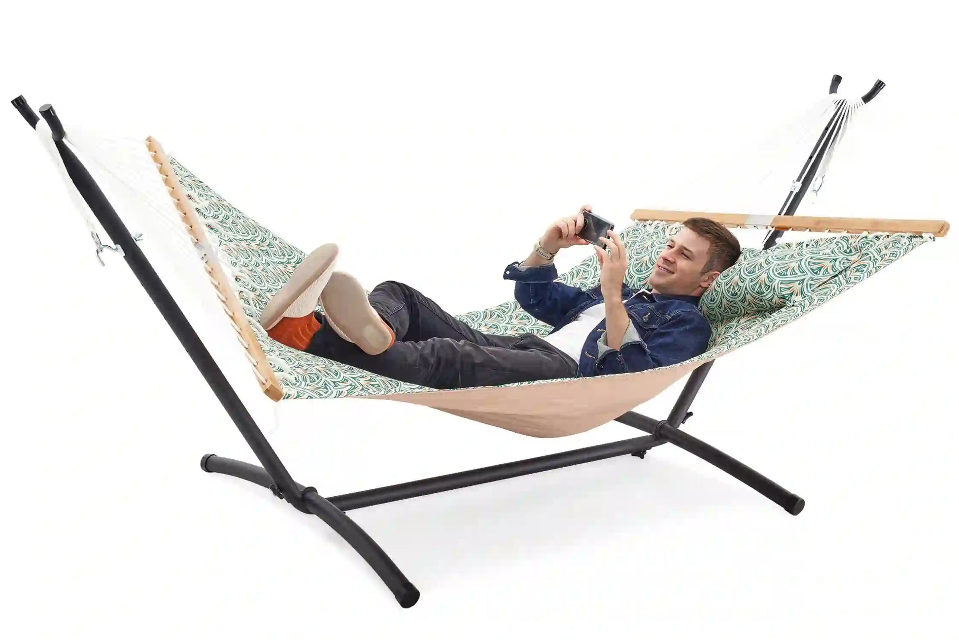9 FT Space-Saving Hammock with Stand - Fan-shaped Golden Leaf