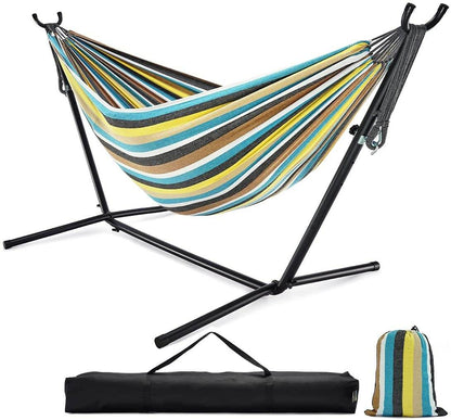 Double Hammock with Stand - Blue Stripe