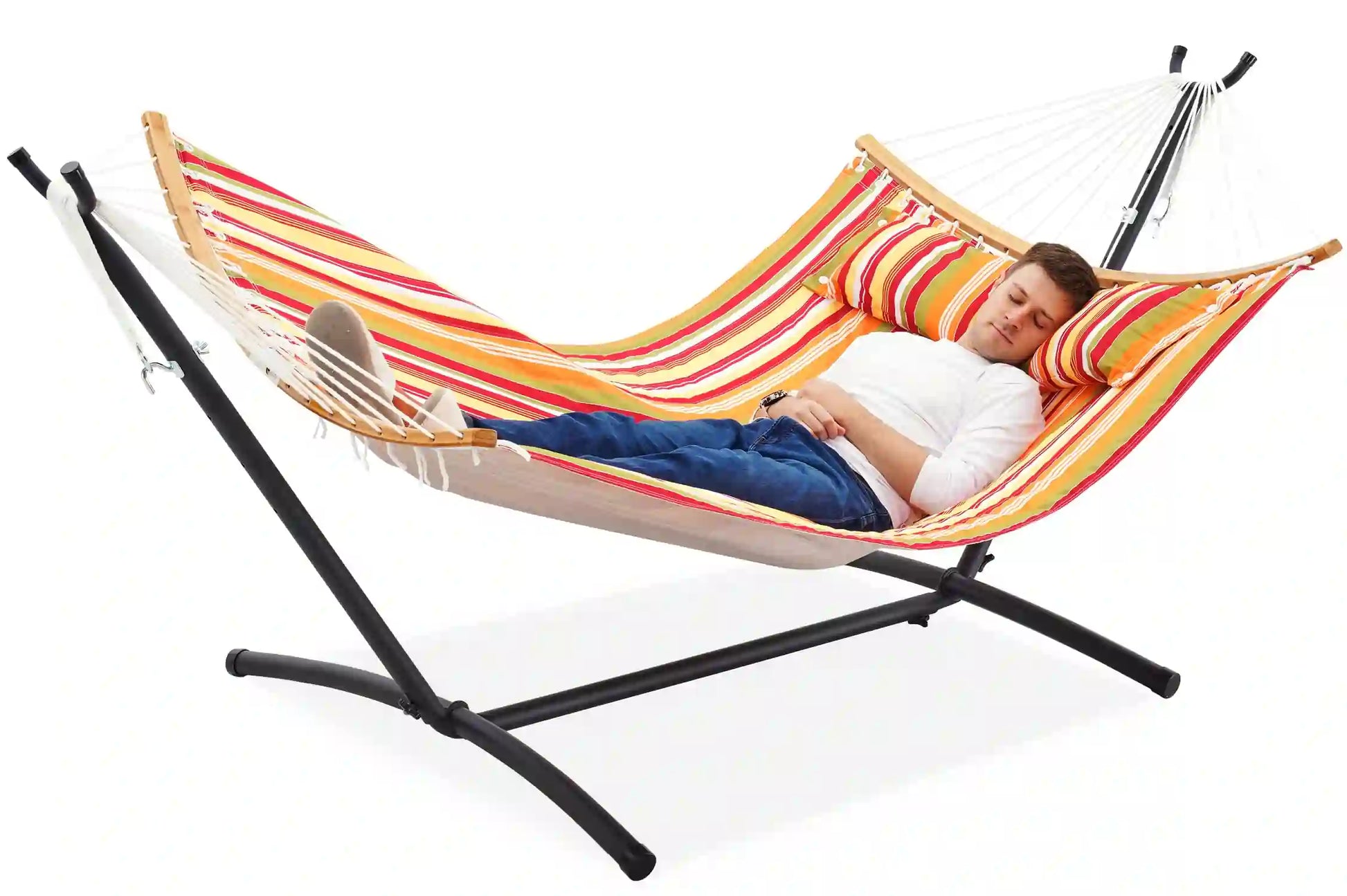 9 FT Space-Saving Hammock with Stand - Orange Stripes