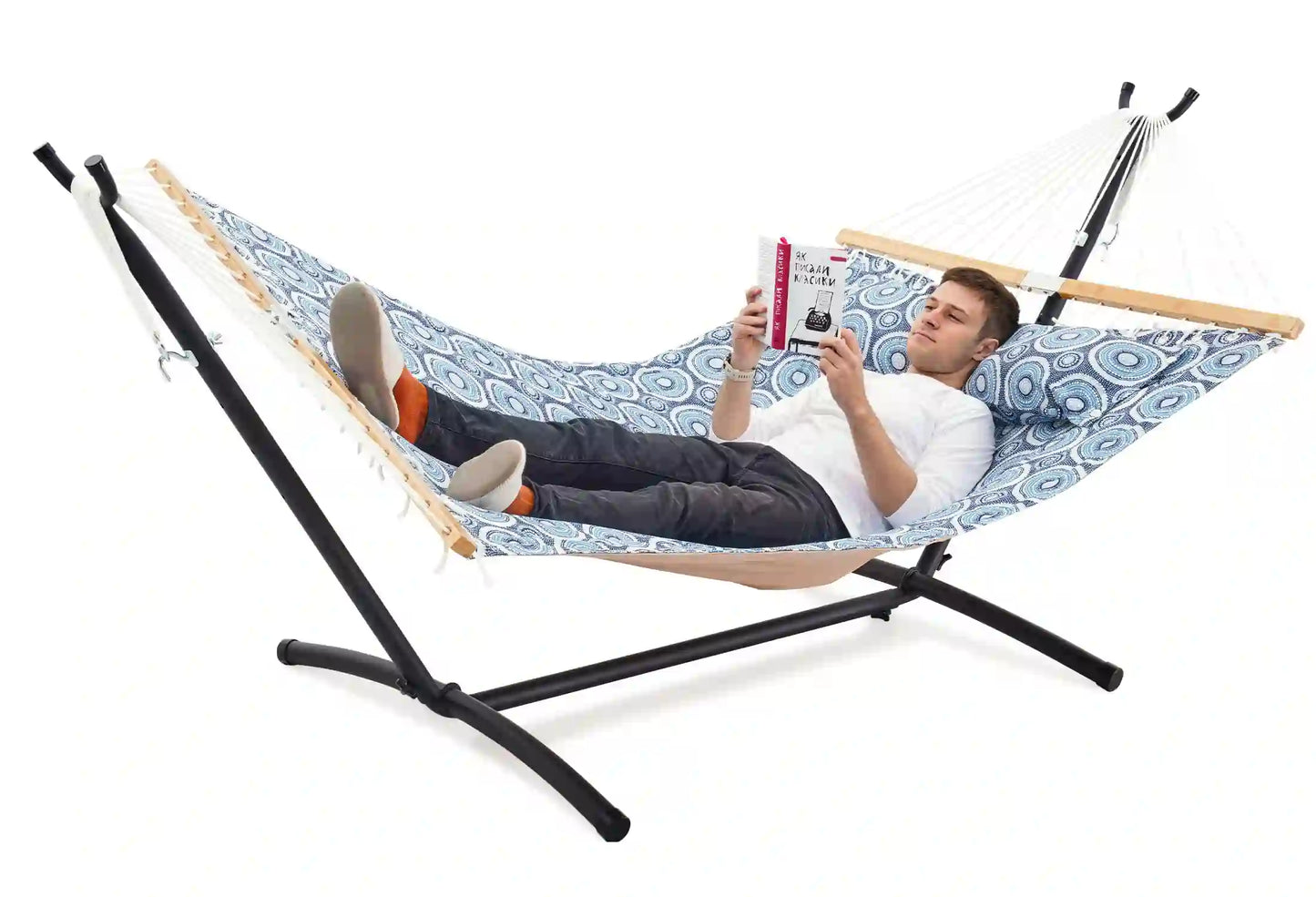 9 FT Space-Saving Hammock with Stand - Blue Circle