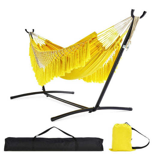 Free Standing Hammock - Yellow With Macrame