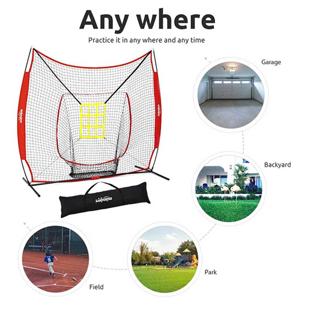 With 7' x 7' Practice Baseball Net, you can play baseball Any where
